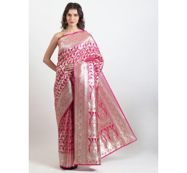 The Weavers Shop By Raavi Brocade Pure Silk Handloom Banarasi Saree With Unstitched Blouse